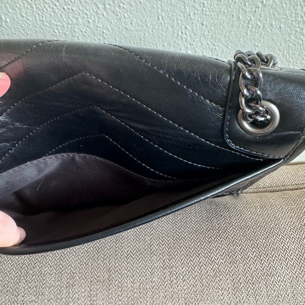 Black Quilted Leather Shoulder Bag with Logo - Picture 8 of 9